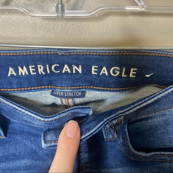 American eagle dark wash distressed mid rise jegging 2 extra long tall - Picture 2 of 5